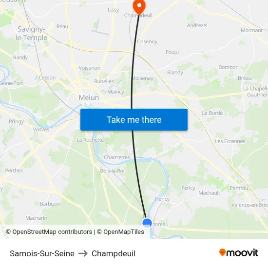 Samois-Sur-Seine to Champdeuil map