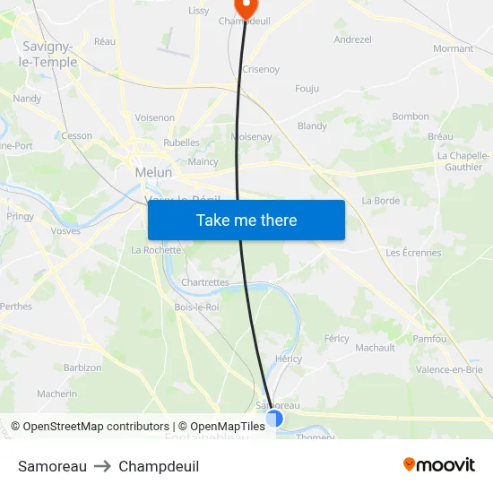 Samoreau to Champdeuil map