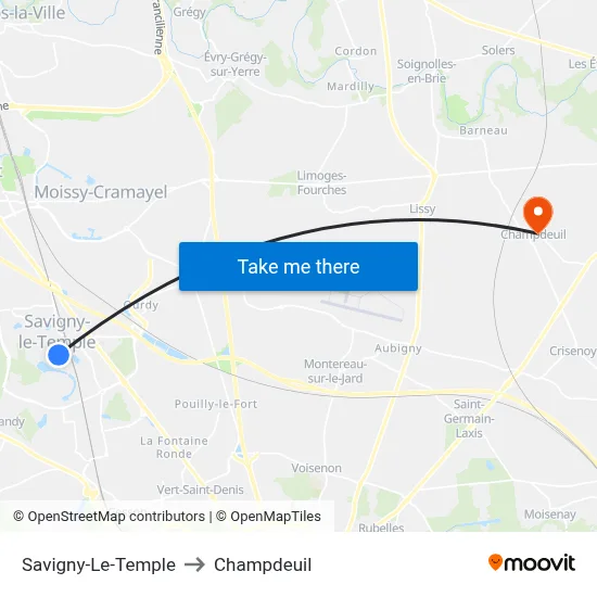 Savigny-Le-Temple to Champdeuil map