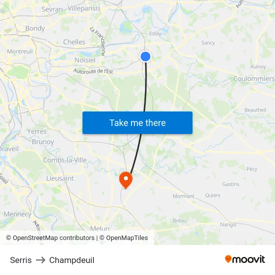 Serris to Champdeuil map