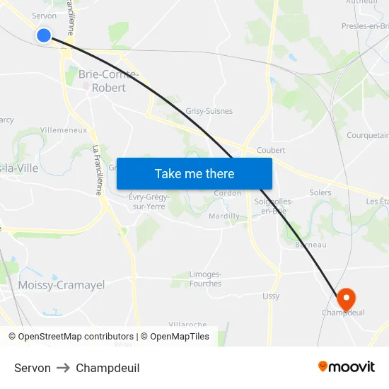 Servon to Champdeuil map