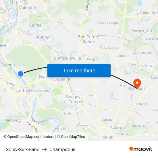 Soisy-Sur-Seine to Champdeuil map