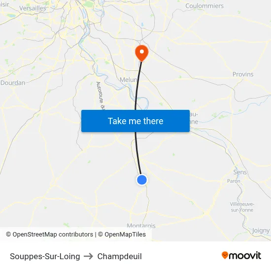 Souppes-Sur-Loing to Champdeuil map