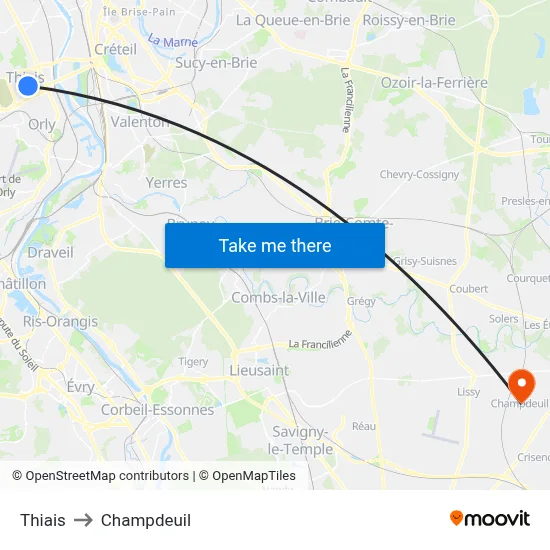 Thiais to Champdeuil map