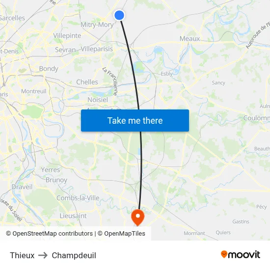 Thieux to Champdeuil map