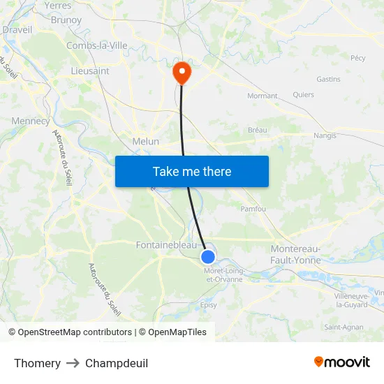 Thomery to Champdeuil map
