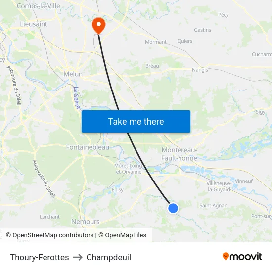 Thoury-Ferottes to Champdeuil map