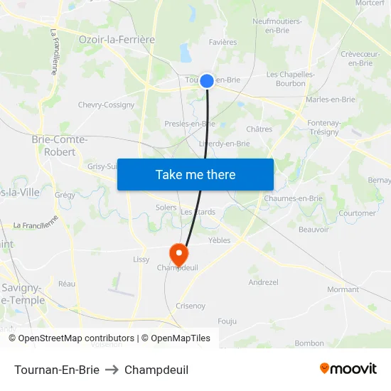 Tournan-En-Brie to Champdeuil map