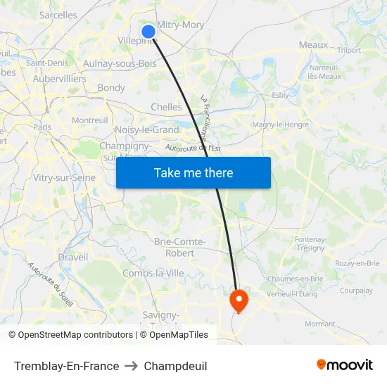 Tremblay-En-France to Champdeuil map