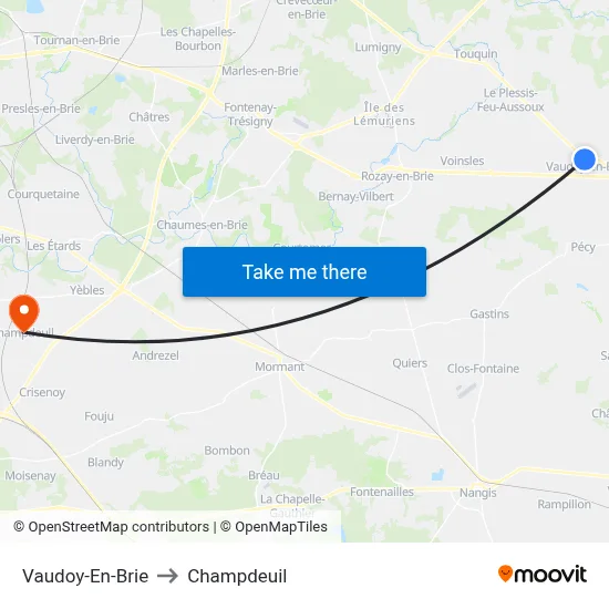 Vaudoy-En-Brie to Champdeuil map