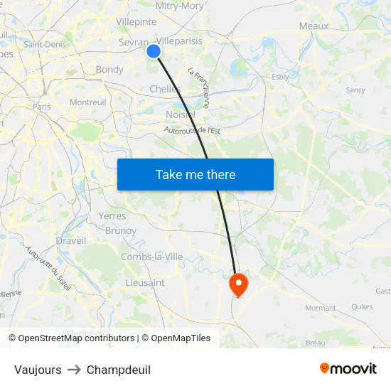 Vaujours to Champdeuil map