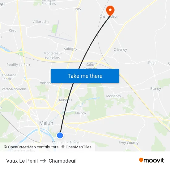 Vaux-Le-Penil to Champdeuil map