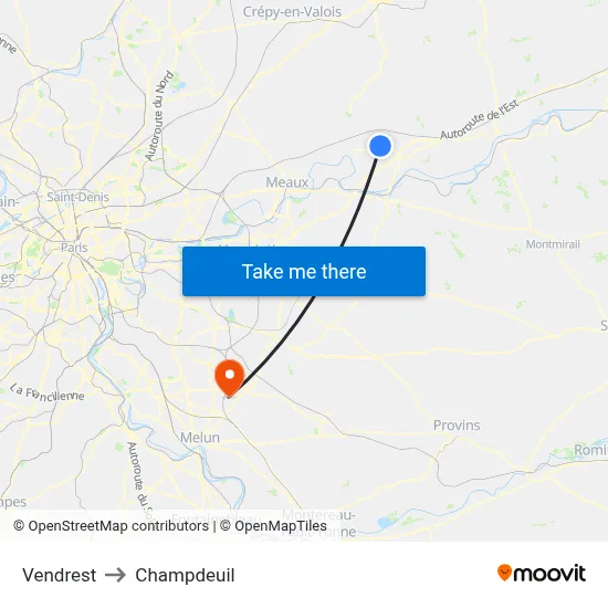 Vendrest to Champdeuil map