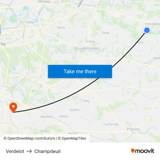 Verdelot to Champdeuil map