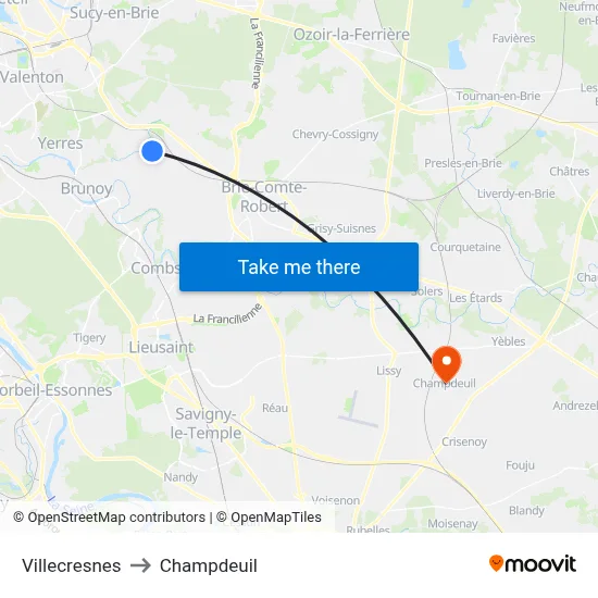 Villecresnes to Champdeuil map