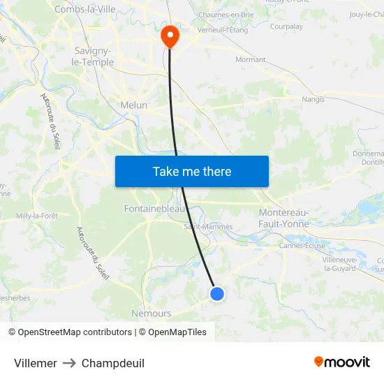 Villemer to Champdeuil map