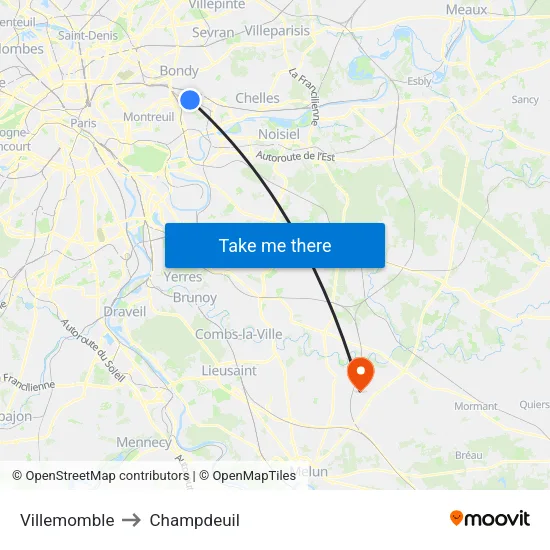Villemomble to Champdeuil map
