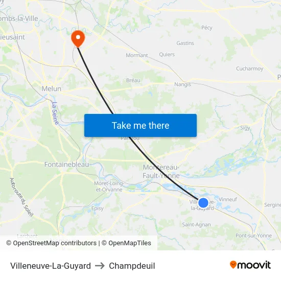 Villeneuve-La-Guyard to Champdeuil map
