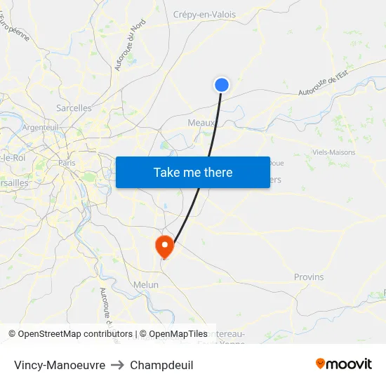 Vincy-Manoeuvre to Champdeuil map