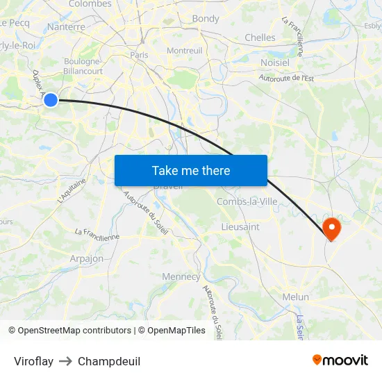 Viroflay to Champdeuil map