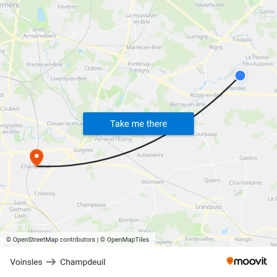 Voinsles to Champdeuil map