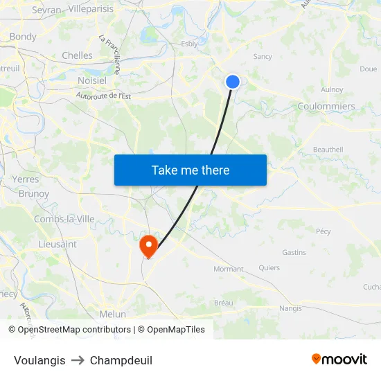 Voulangis to Champdeuil map