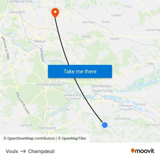 Voulx to Champdeuil map