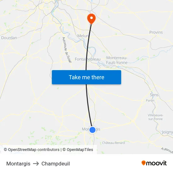 Montargis to Champdeuil map
