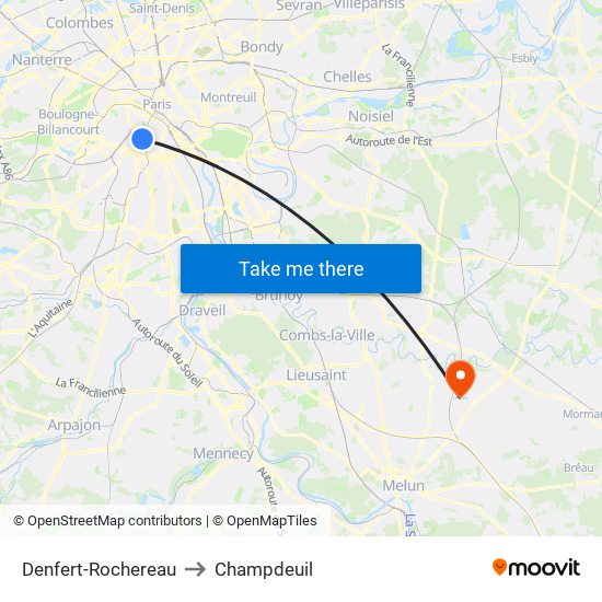 Denfert-Rochereau to Champdeuil map