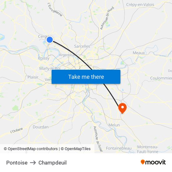 Pontoise to Champdeuil map