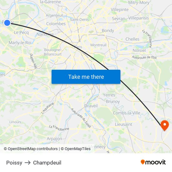 Poissy to Champdeuil map