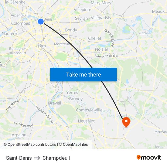 Saint-Denis to Champdeuil map