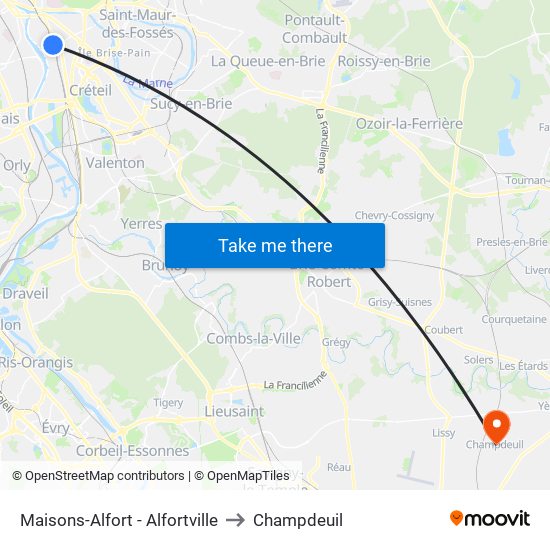 Maisons-Alfort - Alfortville to Champdeuil map