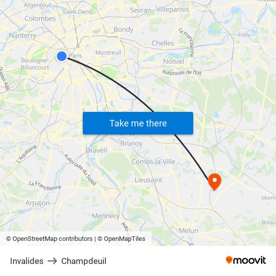 Invalides to Champdeuil map