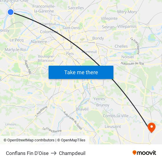 Conflans Fin D'Oise to Champdeuil map