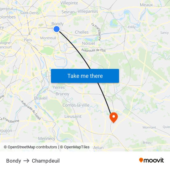 Bondy to Champdeuil map