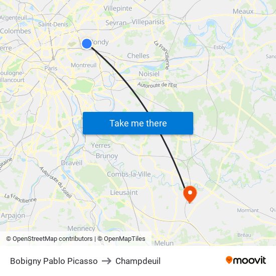 Bobigny Pablo Picasso to Champdeuil map