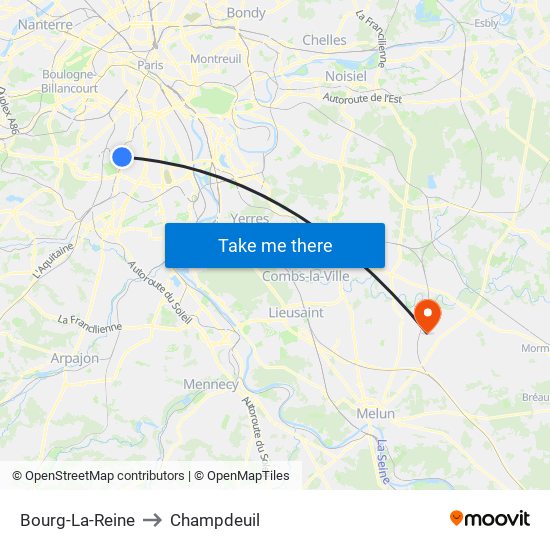 Bourg-La-Reine to Champdeuil map