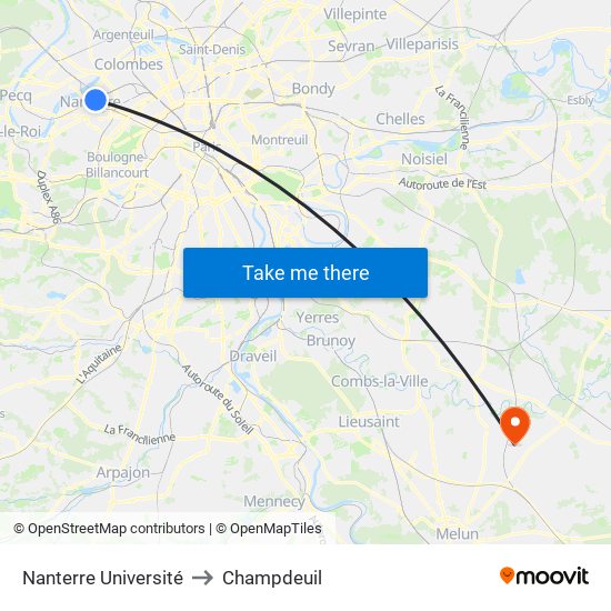 Nanterre Université to Champdeuil map