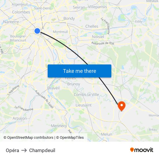 Opéra to Champdeuil map