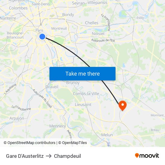 Gare D'Austerlitz to Champdeuil map