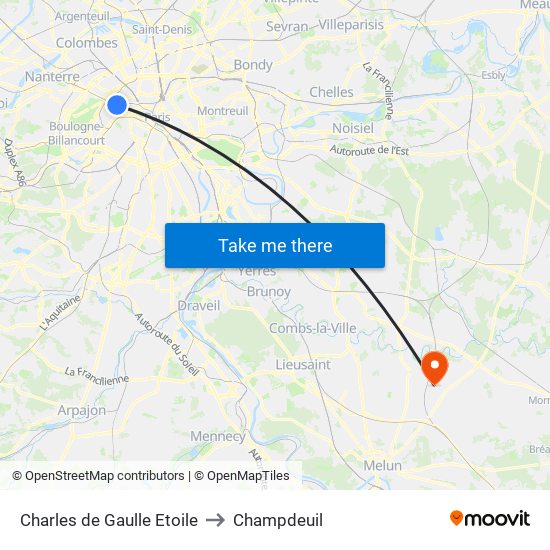 Charles de Gaulle Etoile to Champdeuil map