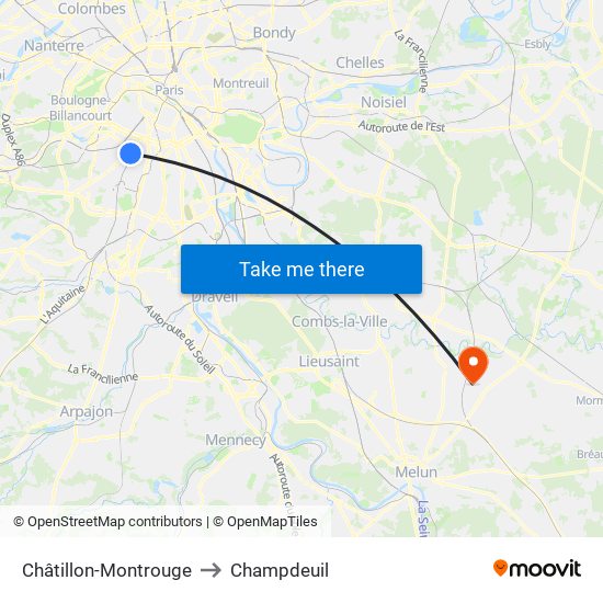 Châtillon-Montrouge to Champdeuil map
