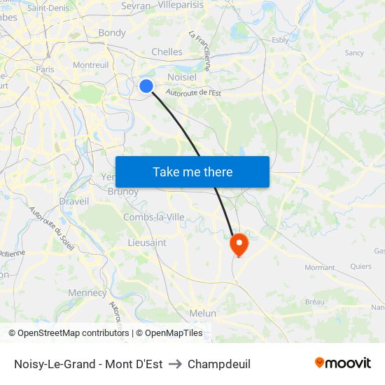 Noisy-Le-Grand - Mont D'Est to Champdeuil map