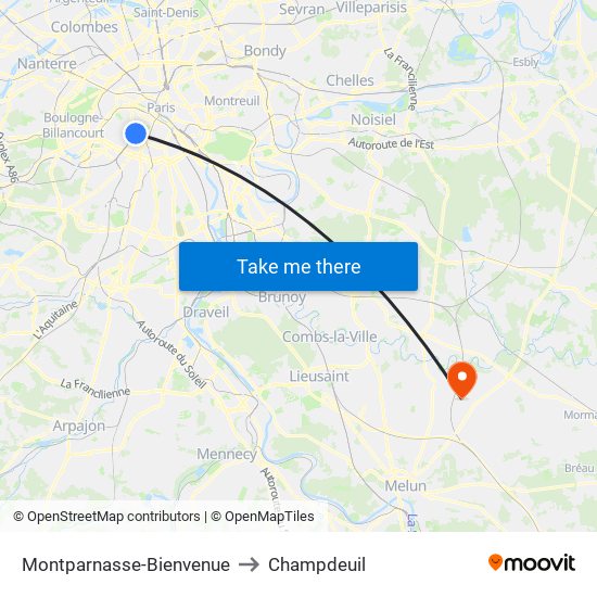 Montparnasse-Bienvenue to Champdeuil map