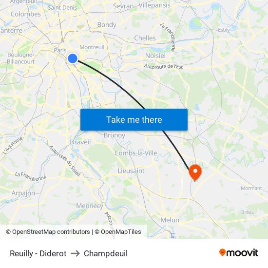 Reuilly - Diderot to Champdeuil map