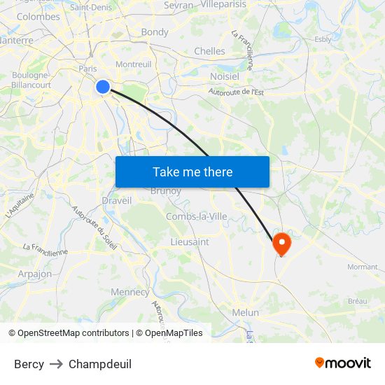 Bercy to Champdeuil map