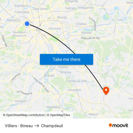 Villiers - Bineau to Champdeuil map