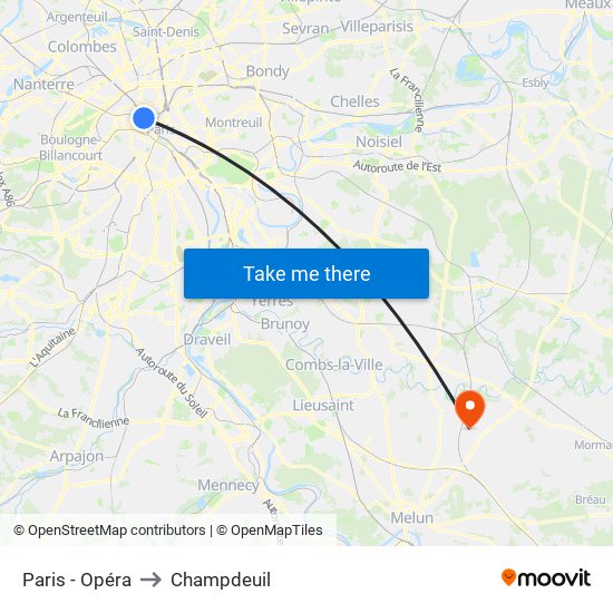 Paris - Opéra to Champdeuil map