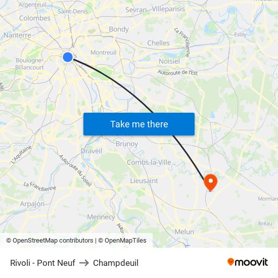 Rivoli - Pont Neuf to Champdeuil map